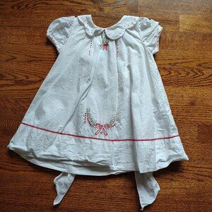 White dress with red embroidery - 18m - Sophie and Lucas - Collar + bow details
